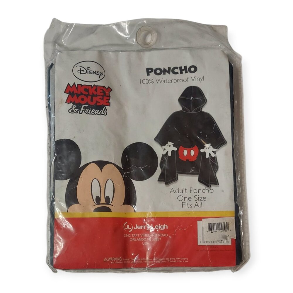 Disney Mickey Mouse Poncho One Size Fits All Vinyl Adult  by Jerry Leigh NEW
